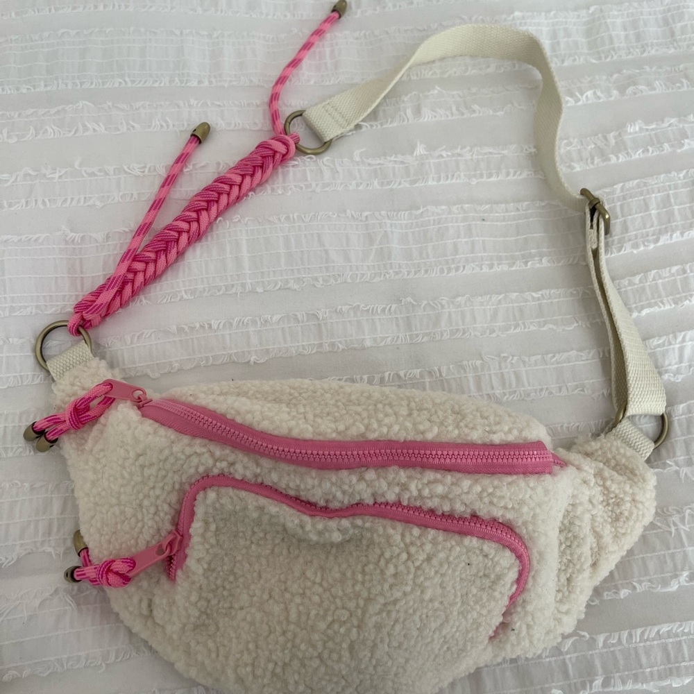 Anthropologie Pink and Cream Sherpa Fanny Pack